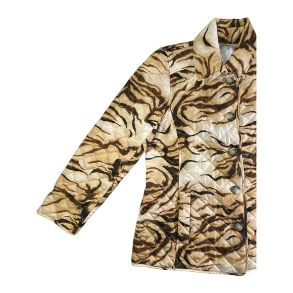 Chico's Womens Quilted Jacket Coat Pockets Gold Tiger Print Size 1 (M/8) - Picture 10 of 11